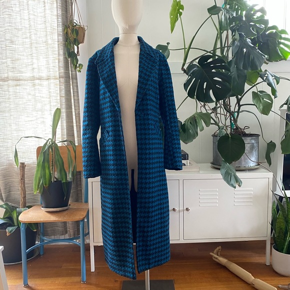 Blue Houndstooth Maxi Coat - Picture 3 of 6